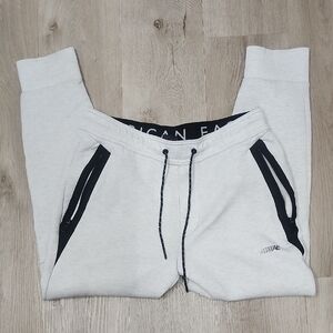 American Eagle Outfitters White/Gray Joggers with Black Accents